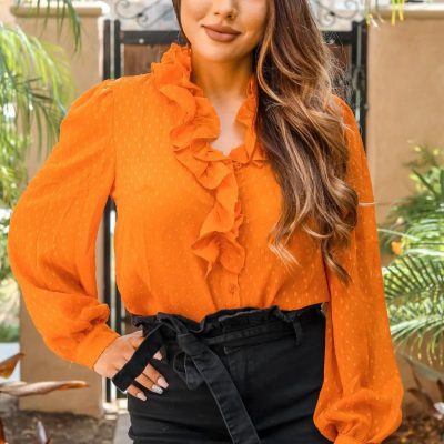 Ready 2 Ruffle Polka Dot Ruffle Detail Sheer Blouse